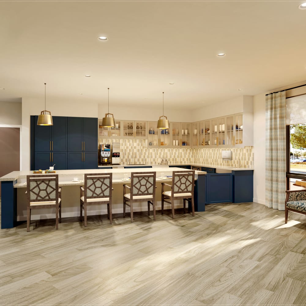 Cafe area with marble countertops at Anthology of The Arboretum in Austin, Texas