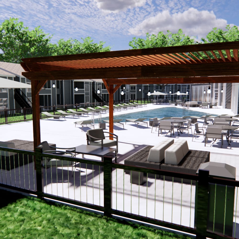 fenced apartment pool at The Onyx in Huntsville, Alabama