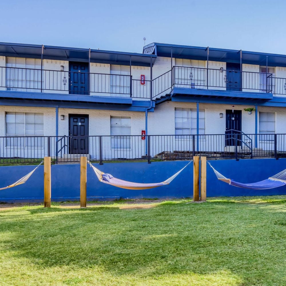 Hammocks outside at Villas del Tesoro in Dallas, Texas