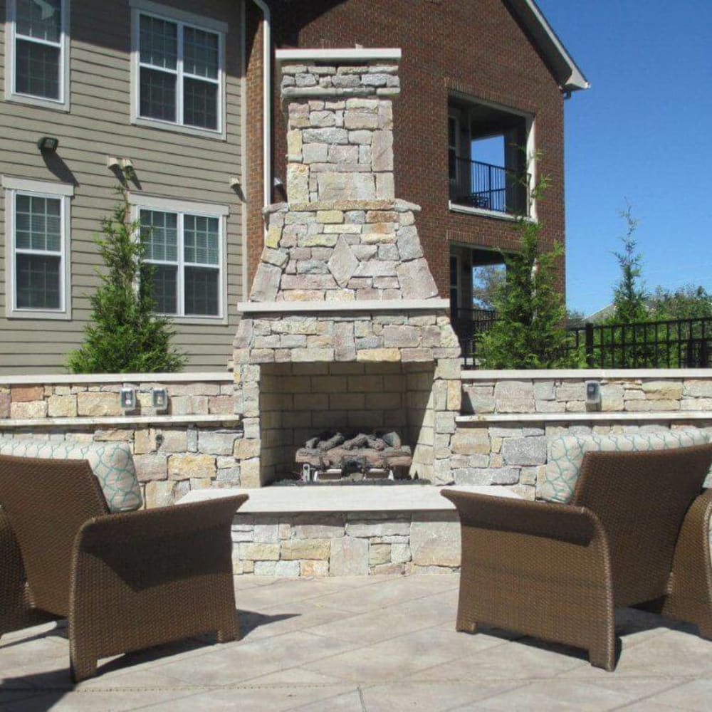 MOdern outdoor fireplace at Deerfield at Providence in Mt. Juliet, Tennessee