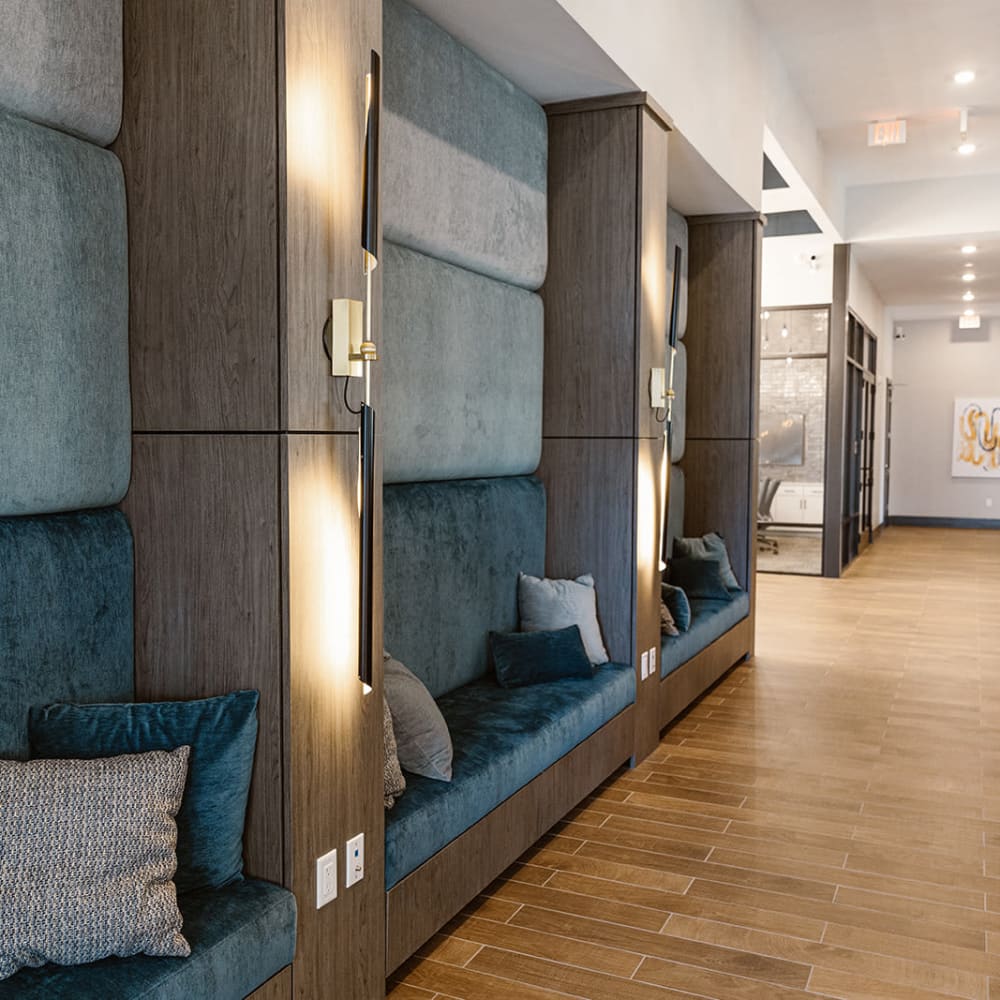 Custom-built sofa bench seat in a Hallway at Center West Apartments in Midlothian, Virginia