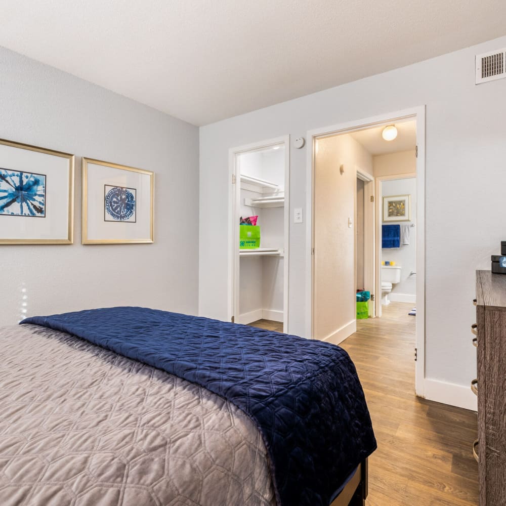 Bedroom with access to private bathroom at The Gibson in Houston, Texas