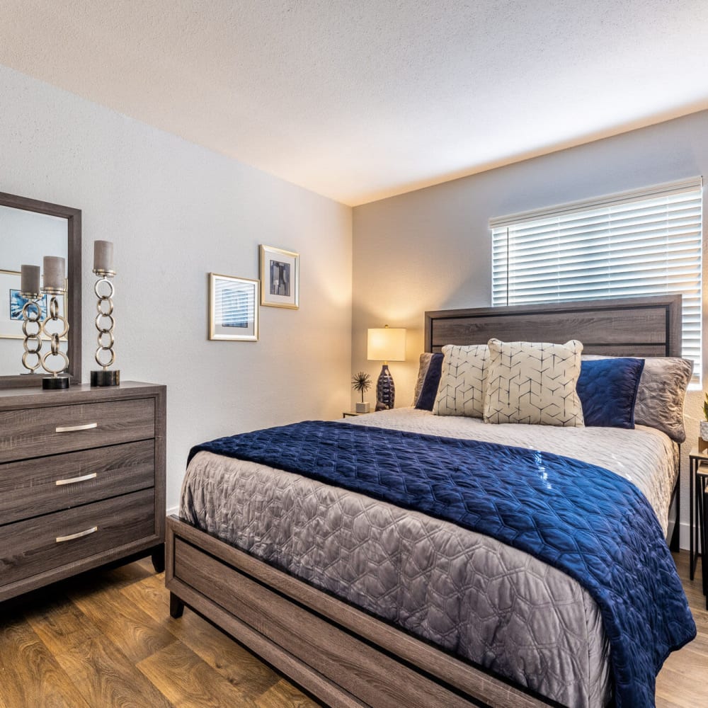 Bedroom with wood-style flooring at The Gibson in Houston, Texas