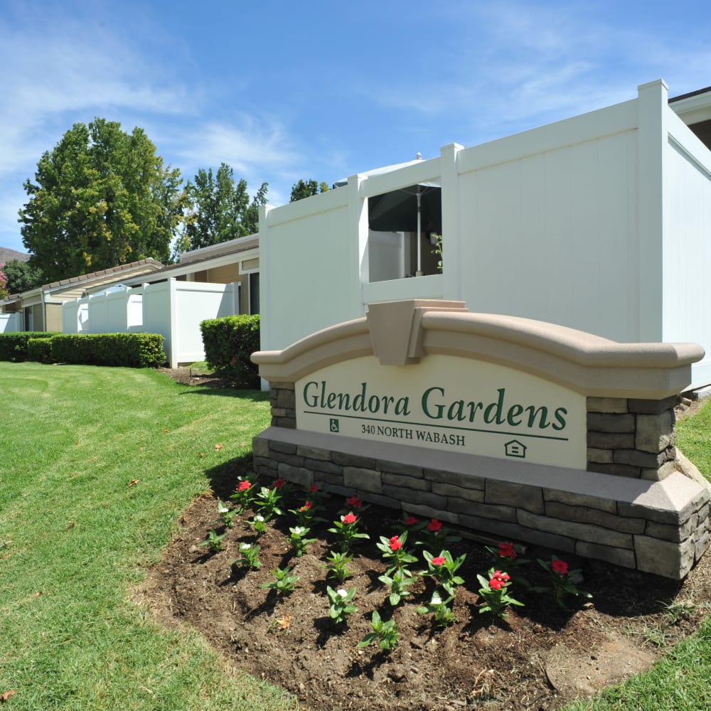 Sign and exterior grounds at Glendora Gardens in Glendora, California