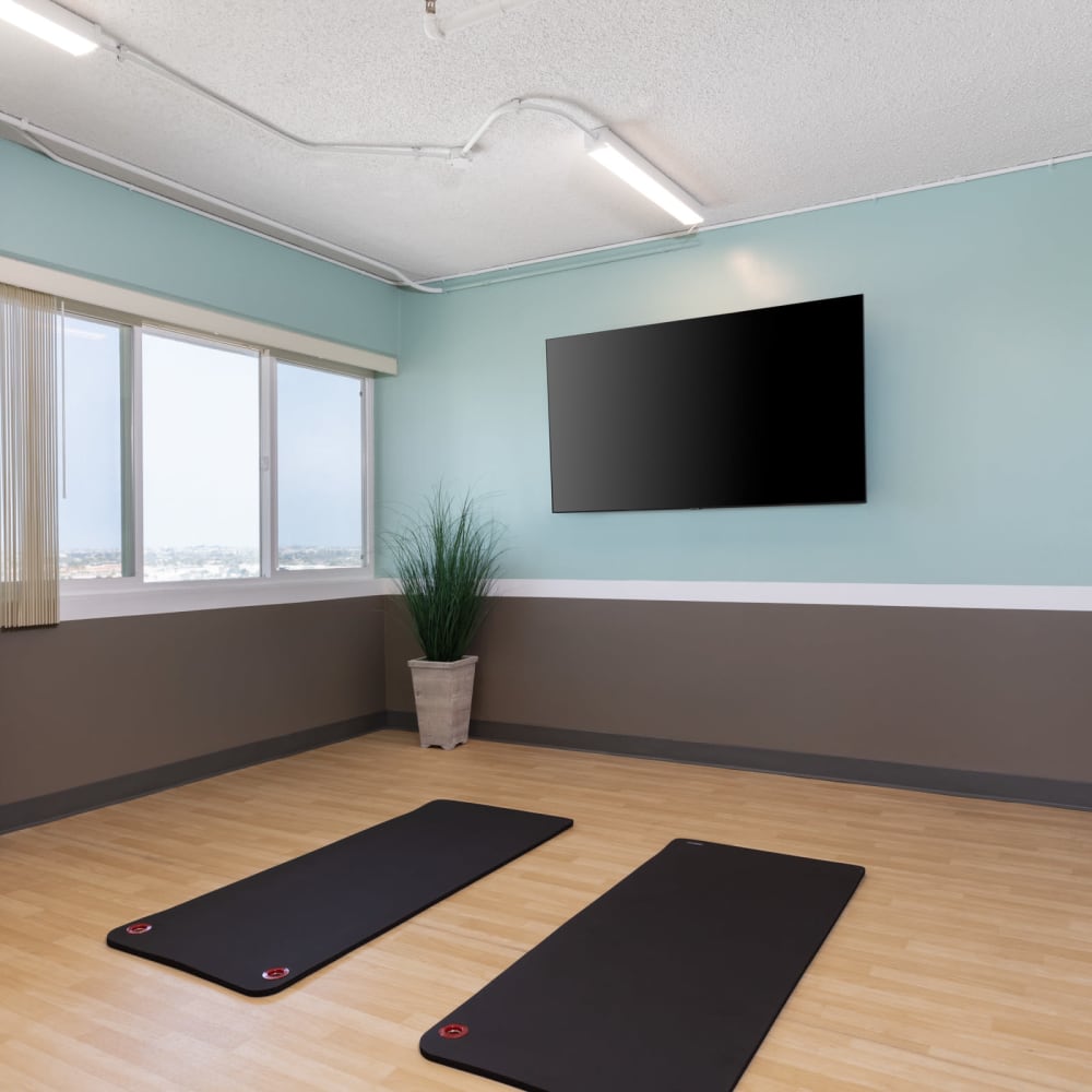 Yoga studio at Golden West Tower Apts in Torrance, California