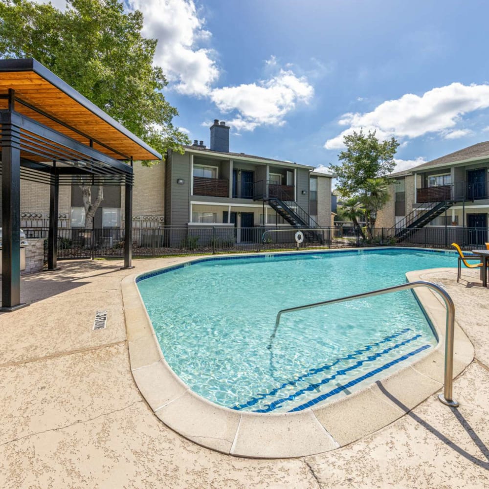 Community swimming pool at The Landing at Clear Lake in Webster, Texas