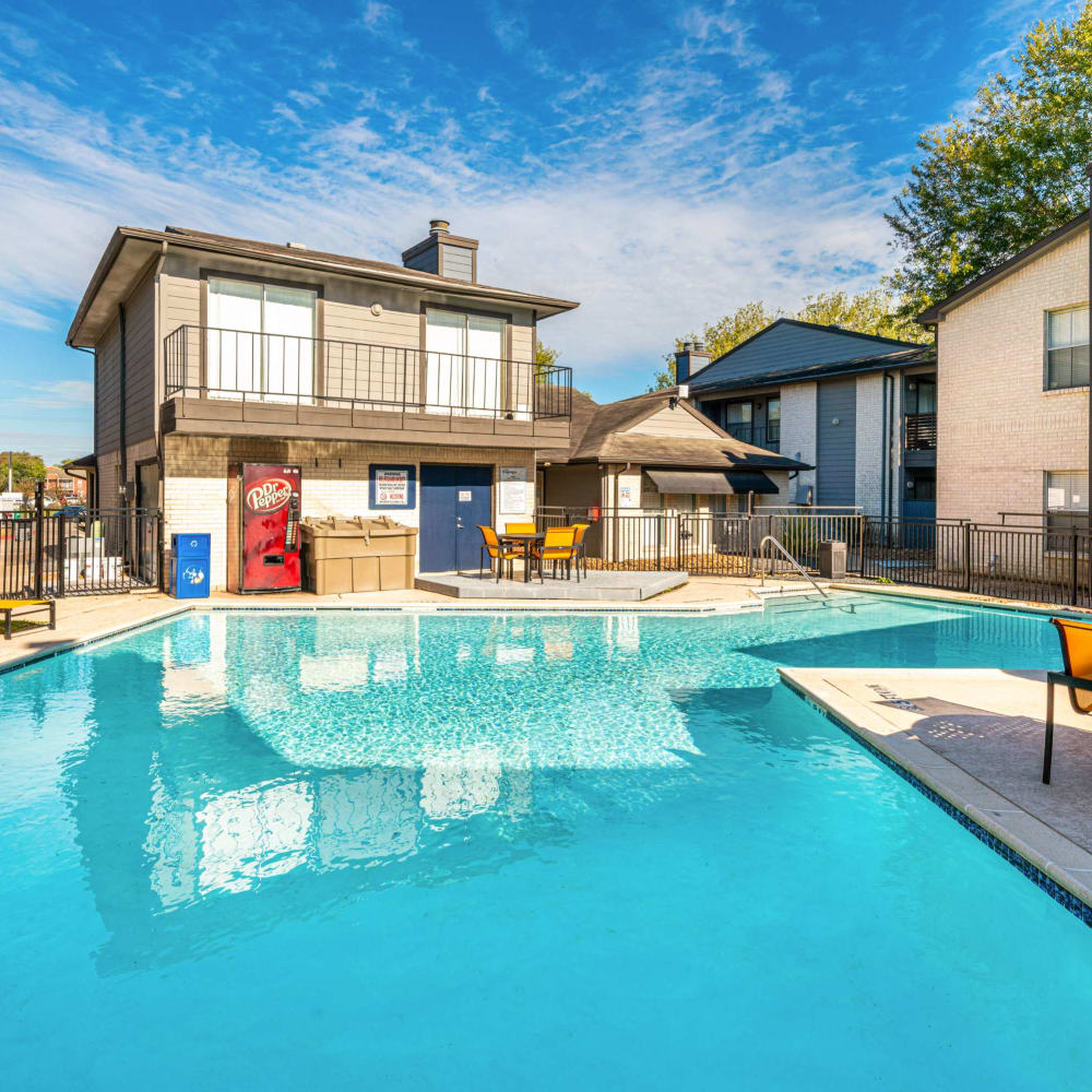 Clear and fresh resort-style swimming pool at The Legacy at Clear Lake in Webster, Texas