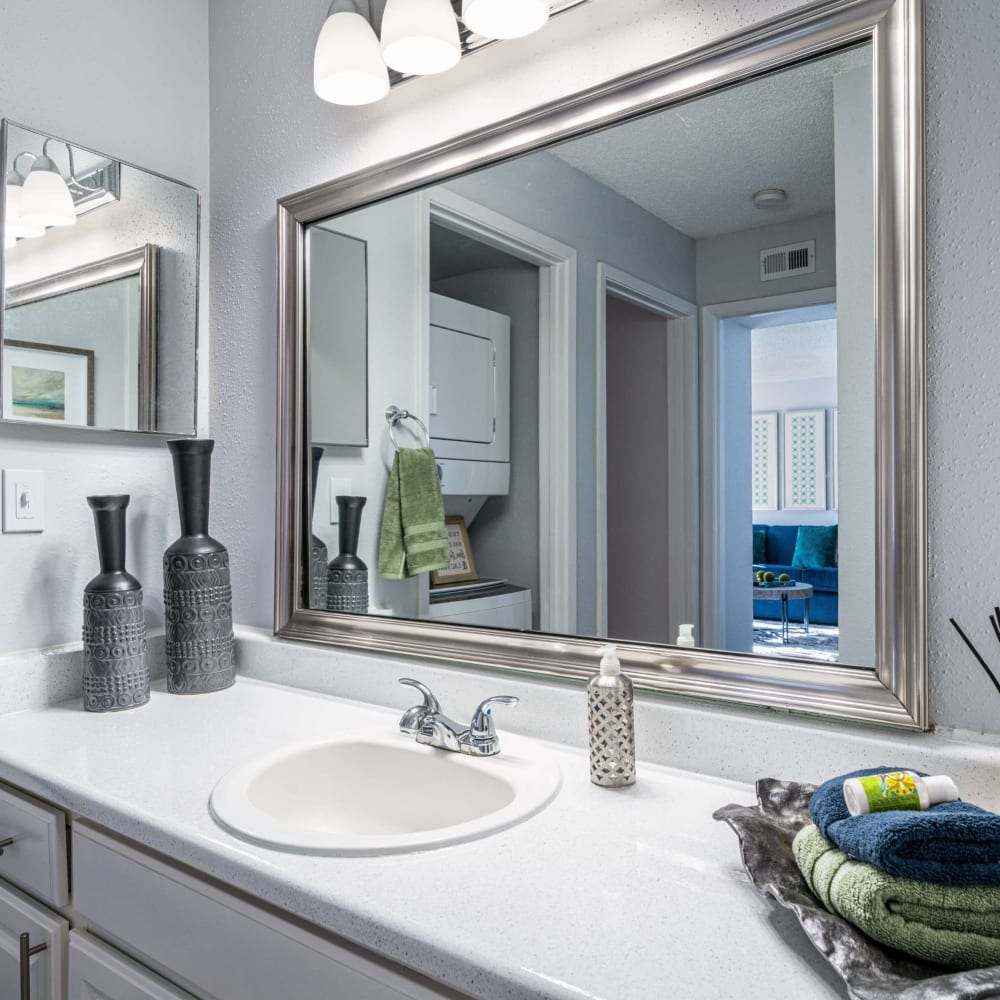 Bathroom with ample counter space at The Legacy at Clear Lake in Webster, Texas