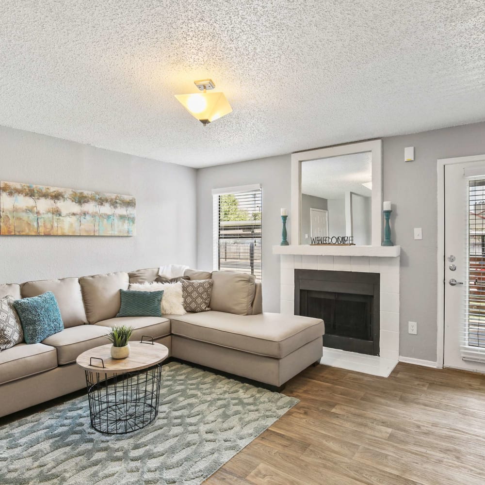 Open and spacious living room at The Hub at Chisolm Trail in Fort Worth, Texas