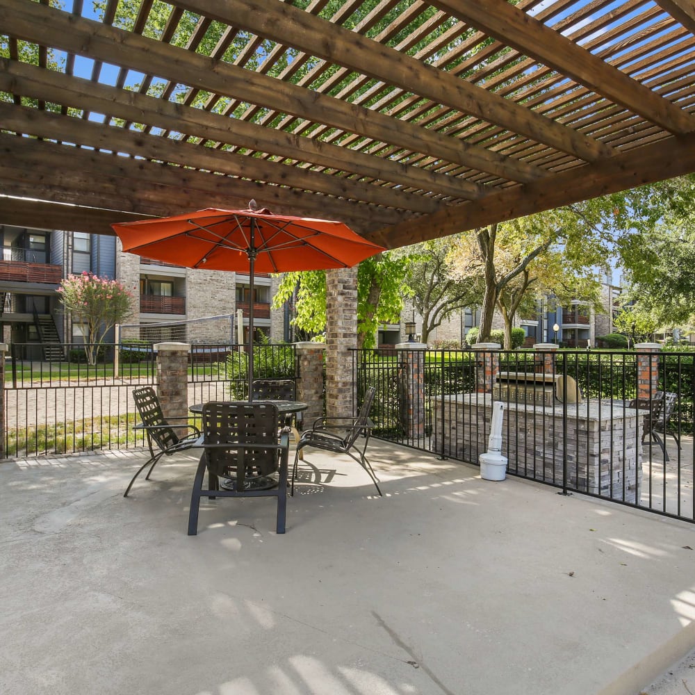 Community covered gathering area at The Hub at Chisolm Trail in Fort Worth, Texas