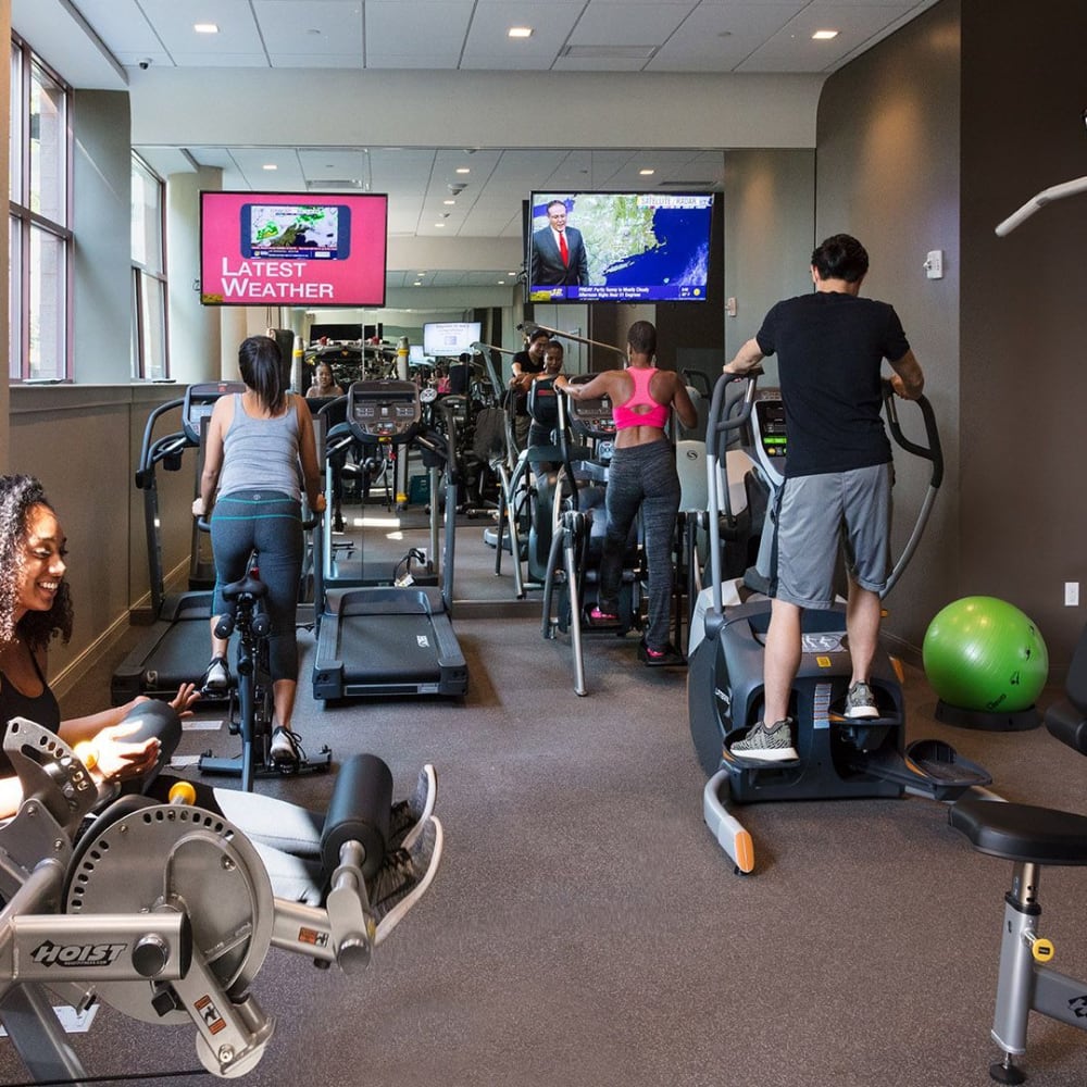 Residents using the gym at Metro Green Court in Stamford, Connecticut