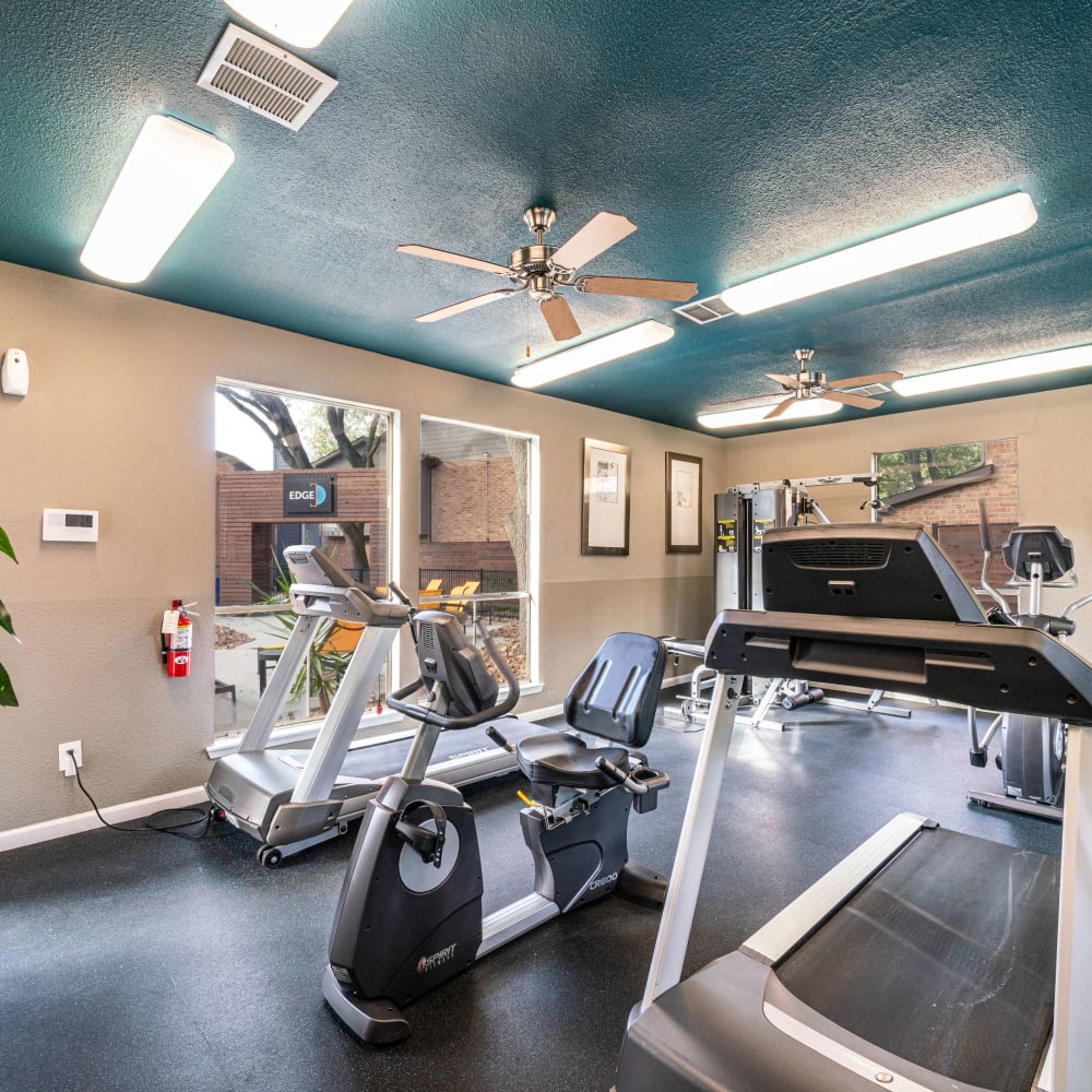 Modern fitness center at The Edge at Clear Lake in Webster, Texas