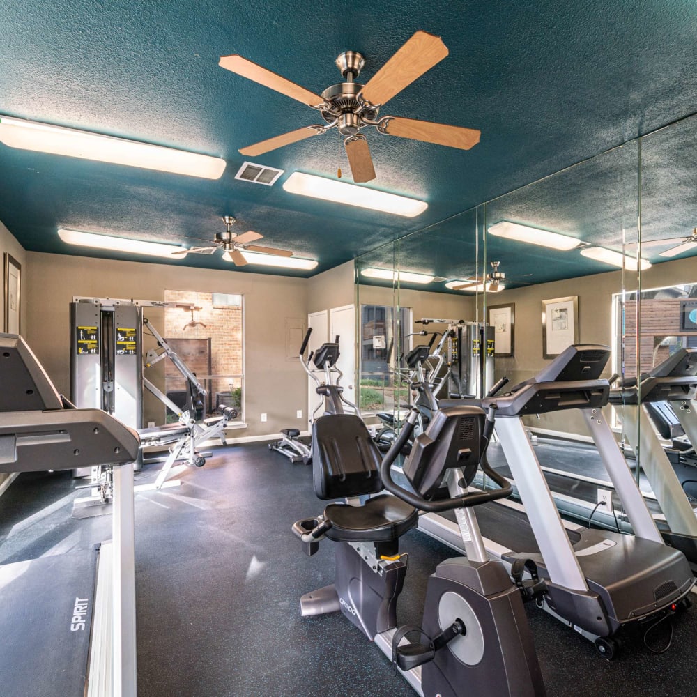Lots of modern fitness machines at The Edge at Clear Lake in Webster, Texas
