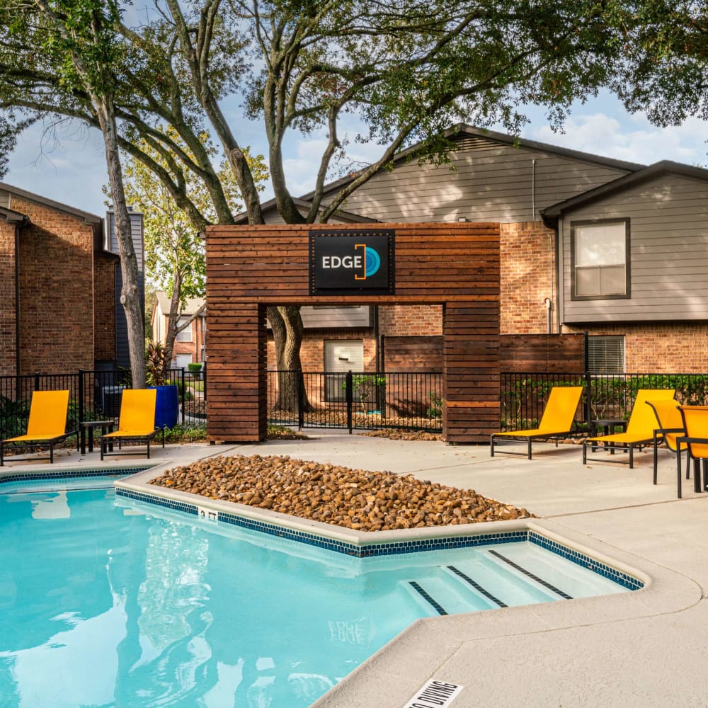 Sparkling swimming pool at The Edge at Clear Lake in Webster, Texas