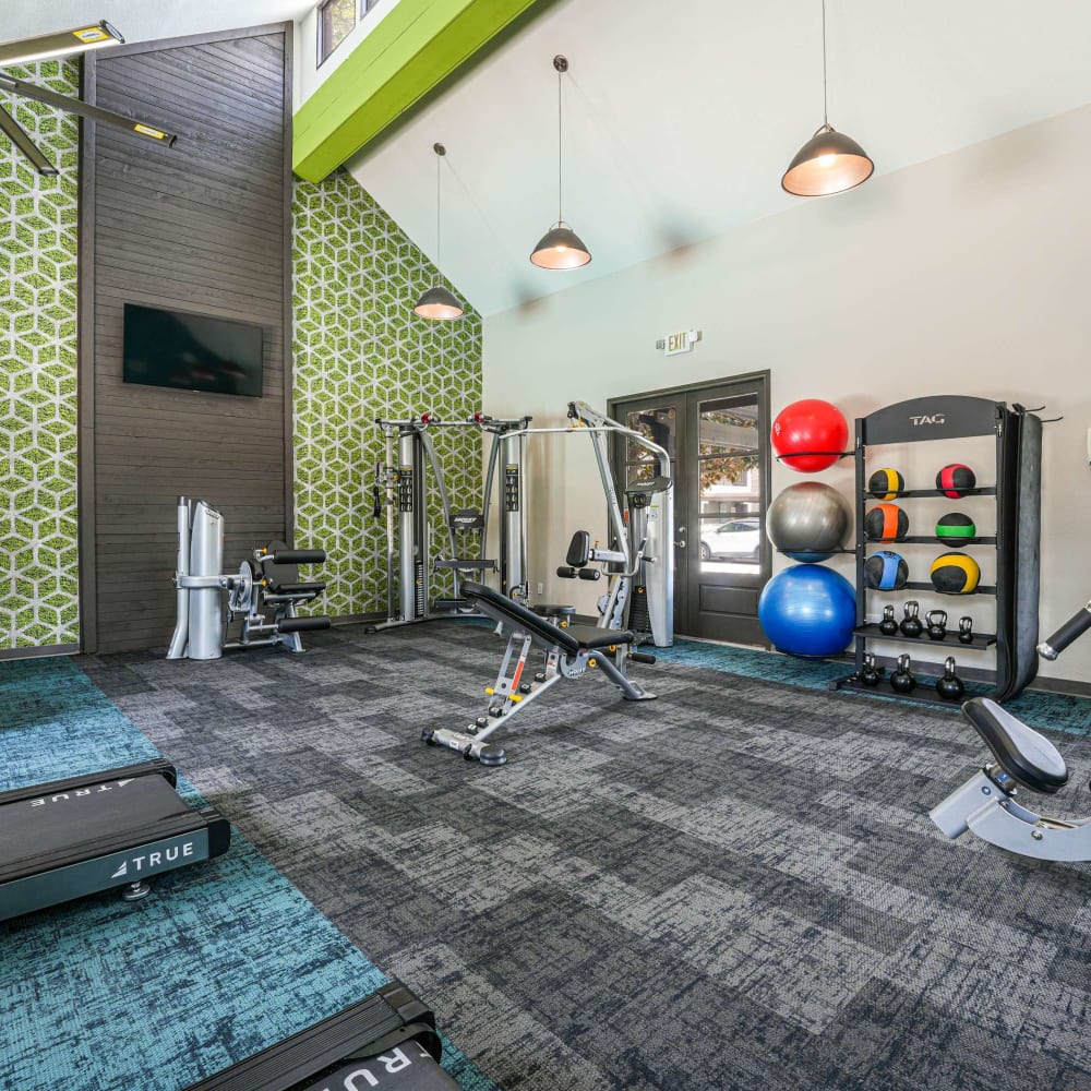 Large spacious fitness center at The Madison on the Lake in Houston, Texas