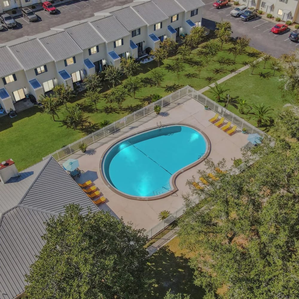 Aerial render of our swimming pool at The Cordelia in Fort Walton Beach, Florida