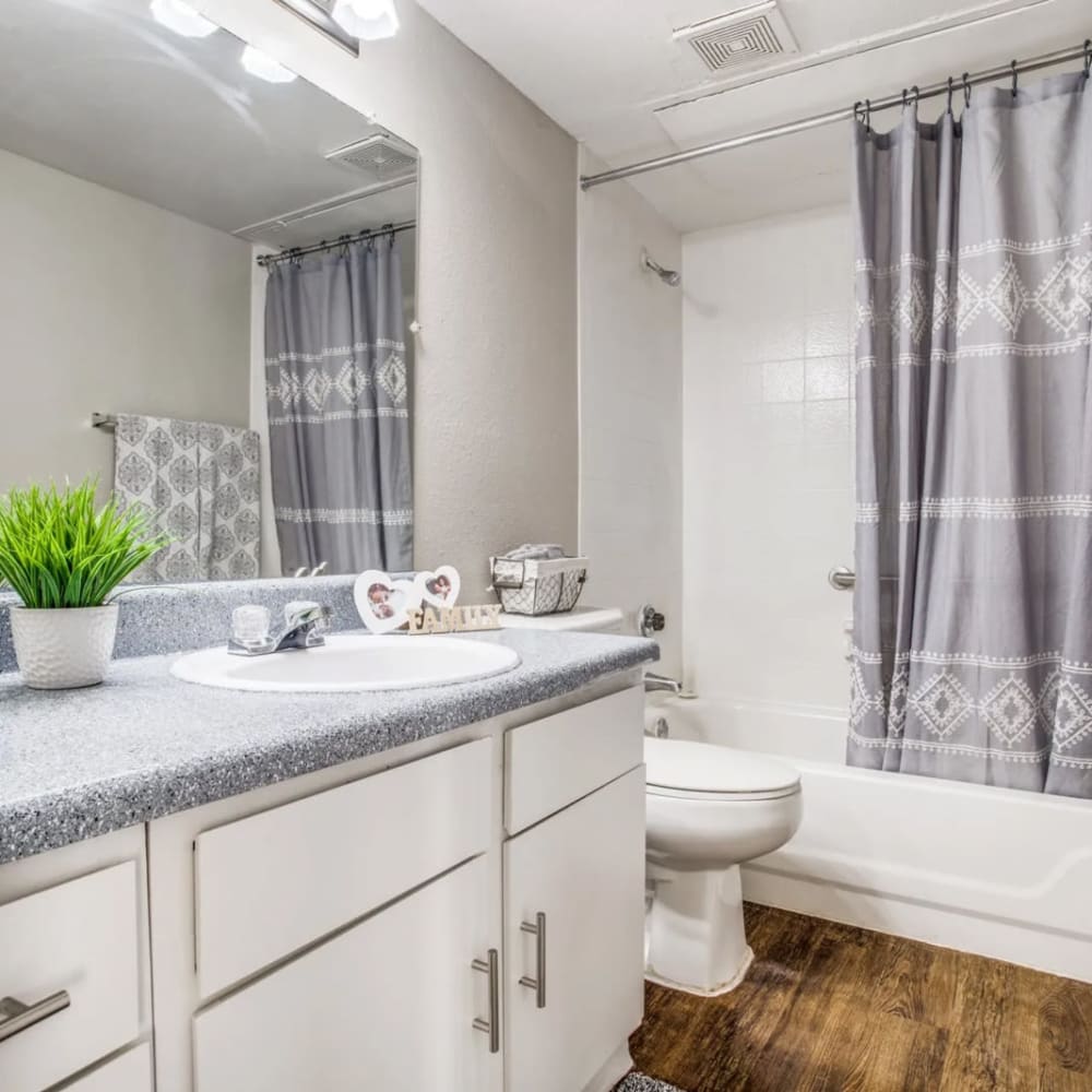 Apartment bathroom at The Declan in Dallas, Texas