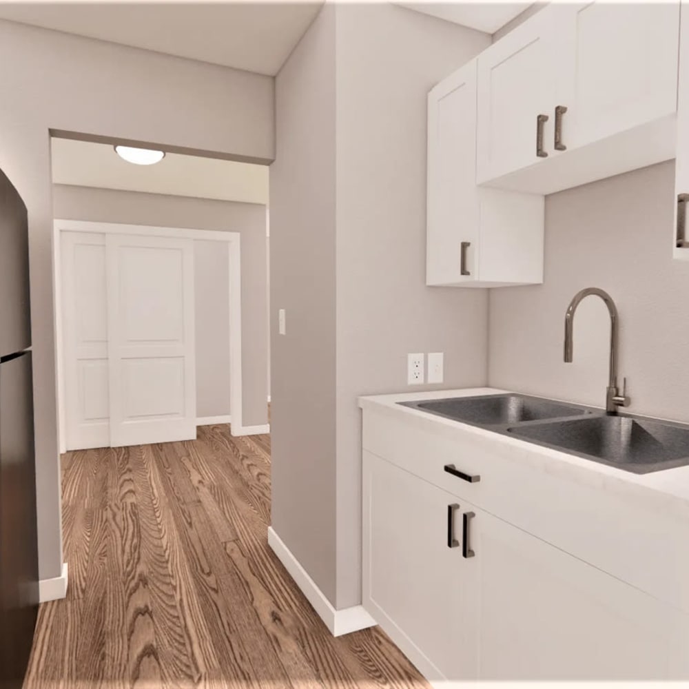 A render of a kitchen space in a model home at The Lyle in Fort Walton Beach, Florida
