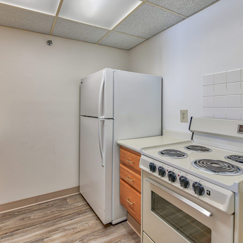 Model kitchen with wood floors at Citizen's Plaza in New Kensington, Pennsylvania