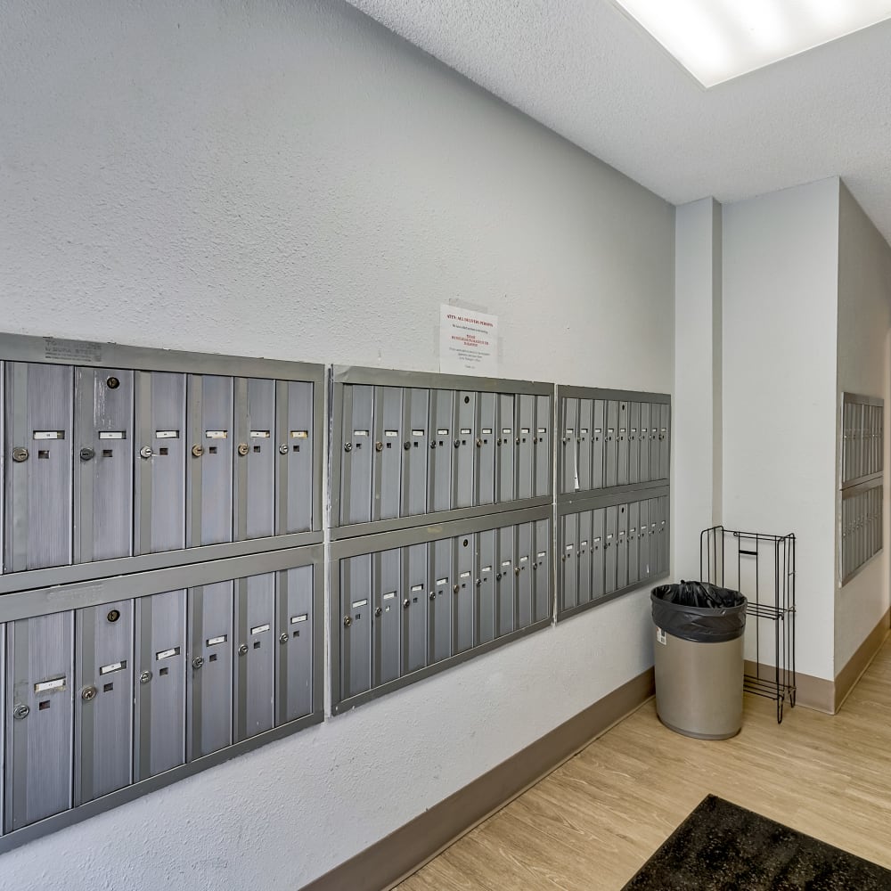 Resident mail room at Drehmoor Apartments in Denver, Colorado