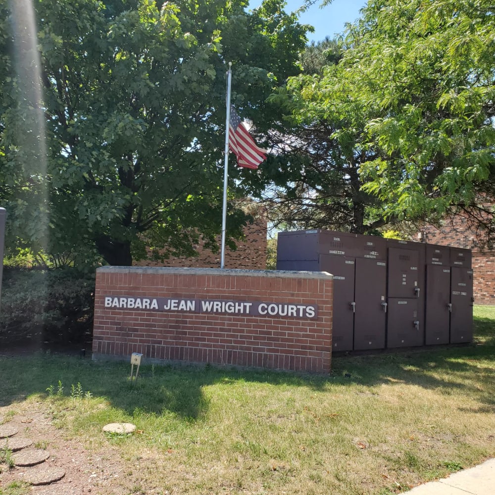 Outdoor sign at BJ Wright Court Apartments in Chicago, Illinois