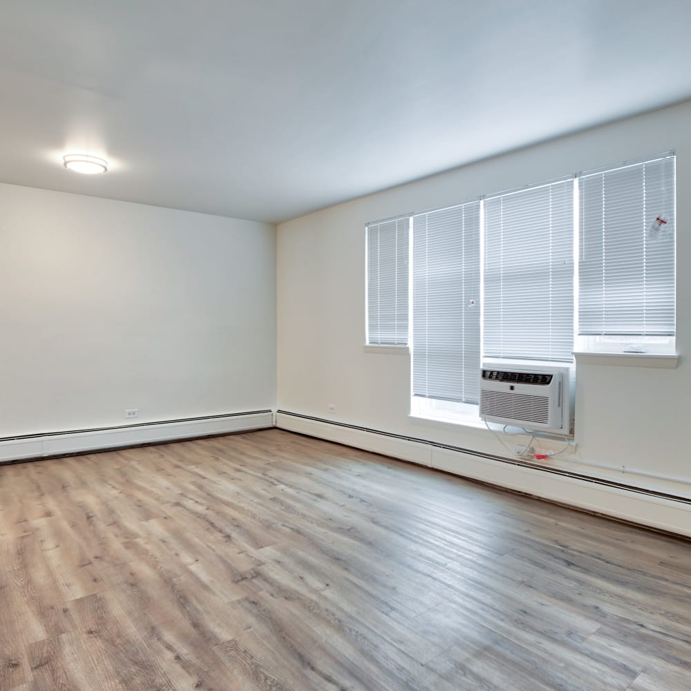 Model room with wood floors at BJ Wright Court Apartments in Chicago, Illinois