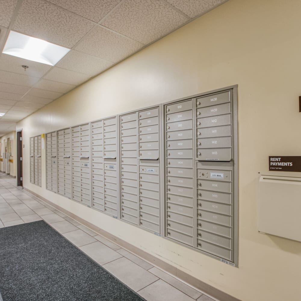 Resident mail room at Village Center in Detroit, Michigan