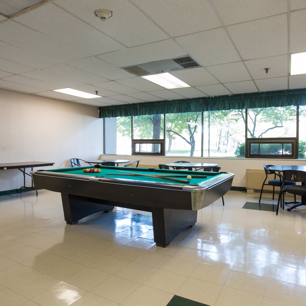 Billiards for residents at Plymouth Square Village in Detroit, Michigan