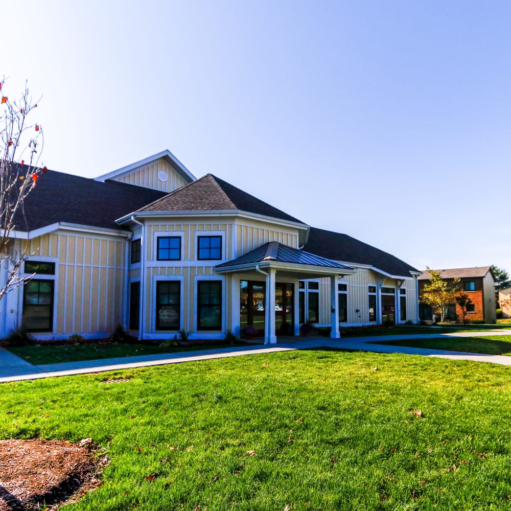 Exterior of the leasing office at Squire Village in Manchester, Connecticut