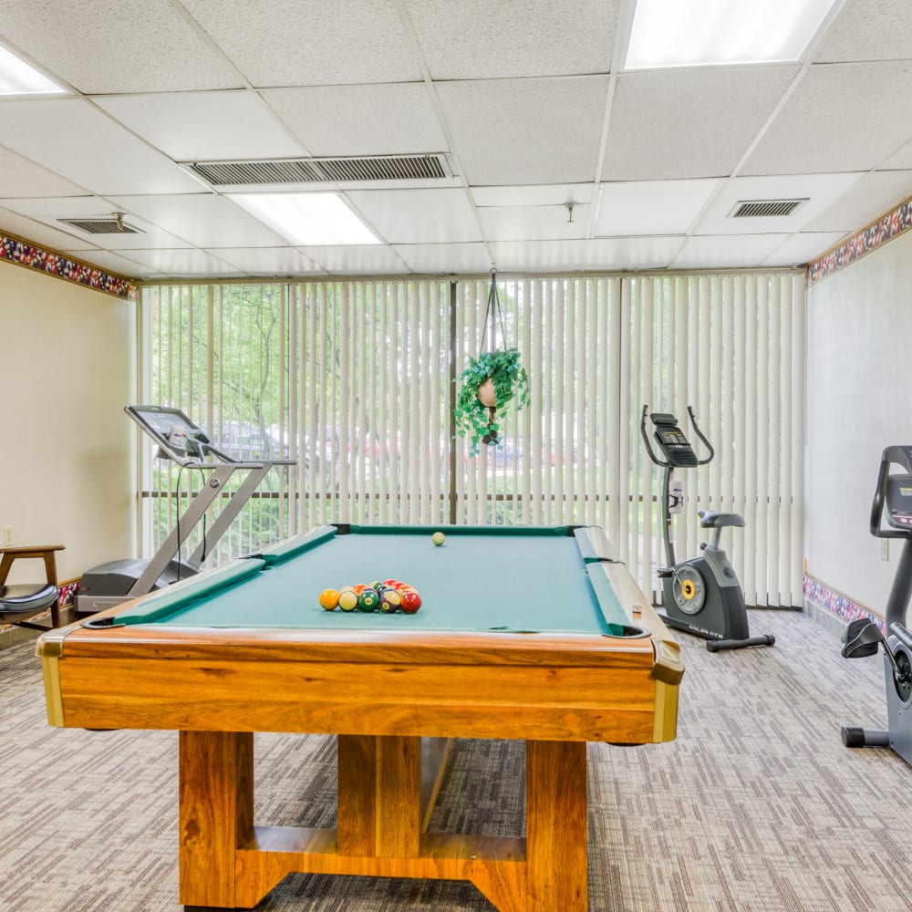 Pool table in a fitness center for residents at Frenchtown Place in Monroe, Michigan