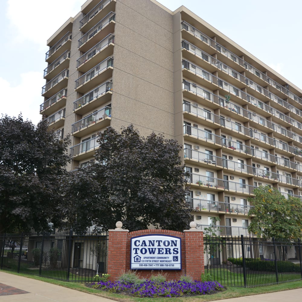 Sign and exterior grounds at Canton Towers in Canton, Ohio