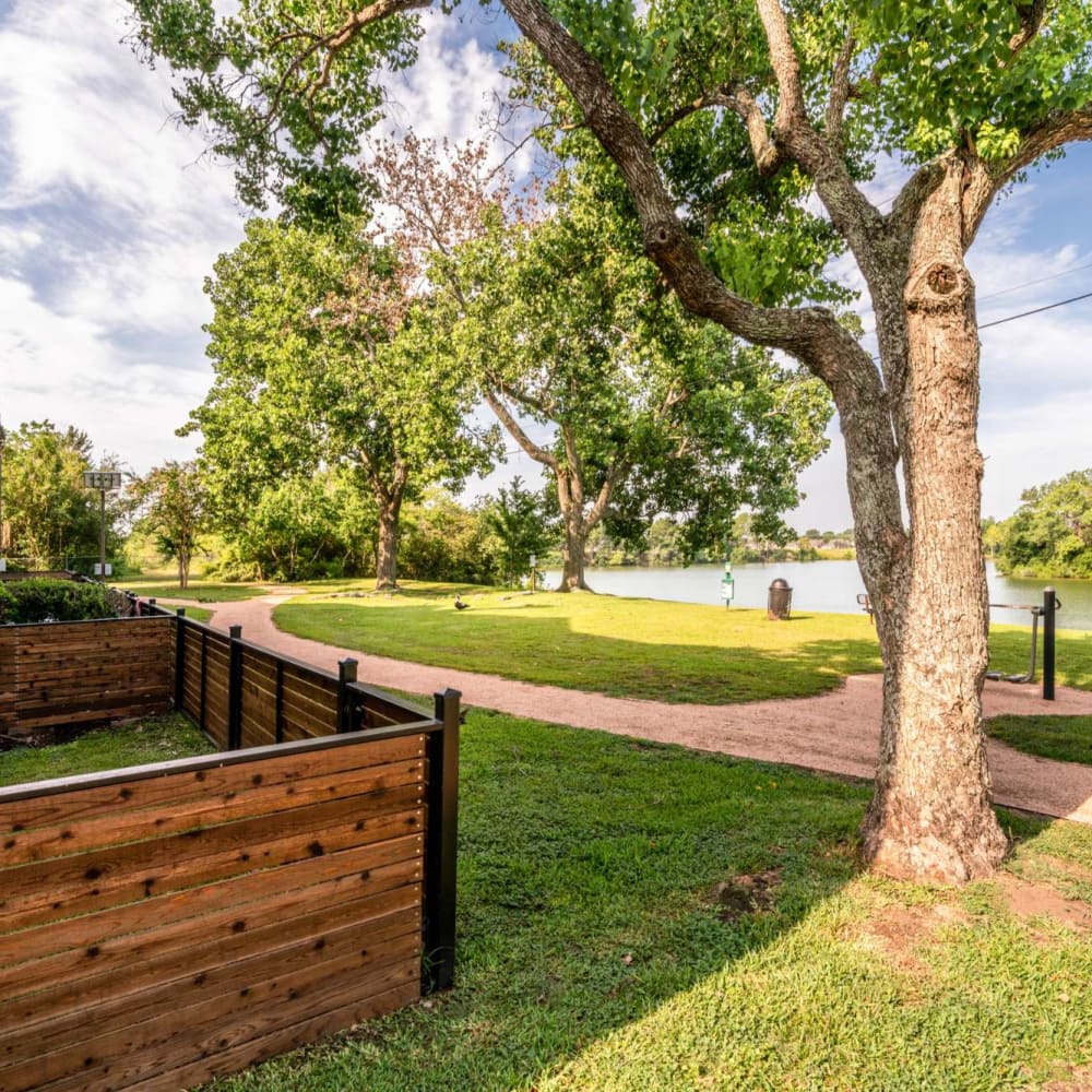 Private patios with picturesque views at The Madison on the Lake in Houston, Texas