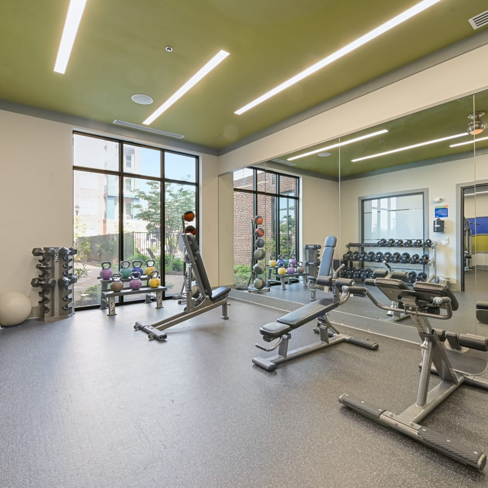 Equipment in the fitness center at Liberty Mill in Germantown, Maryland