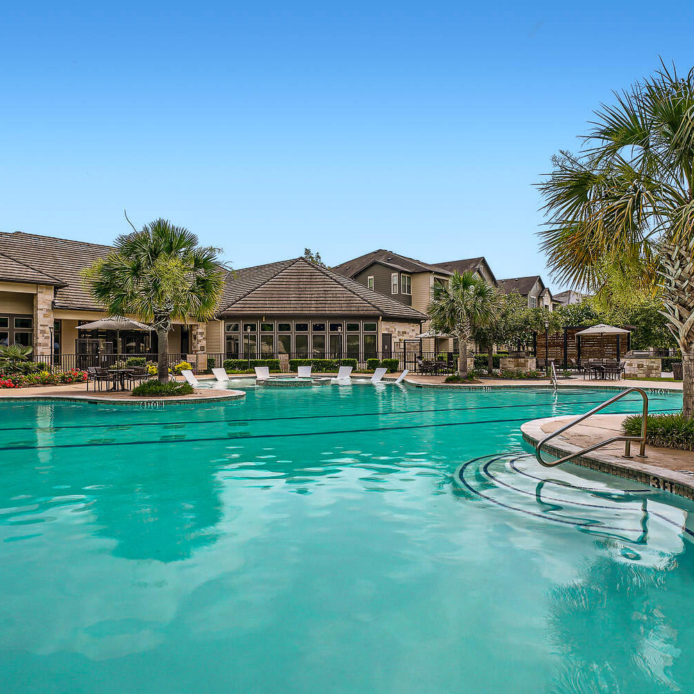Huge pool with tons of room to spread out at Discovery at Kingwood in Kingwood, Texas