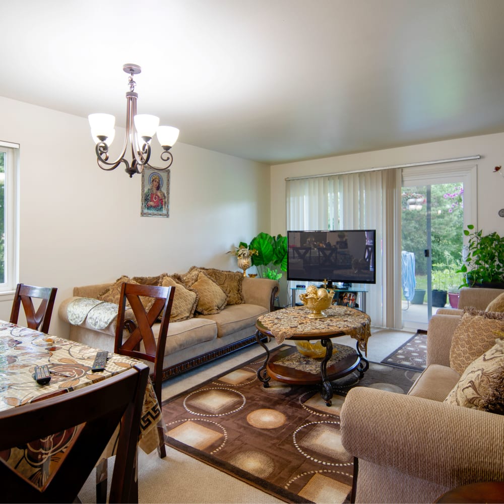 Chic living room in a home at Autumn Ridge Village in Sterling Heights, Michigan