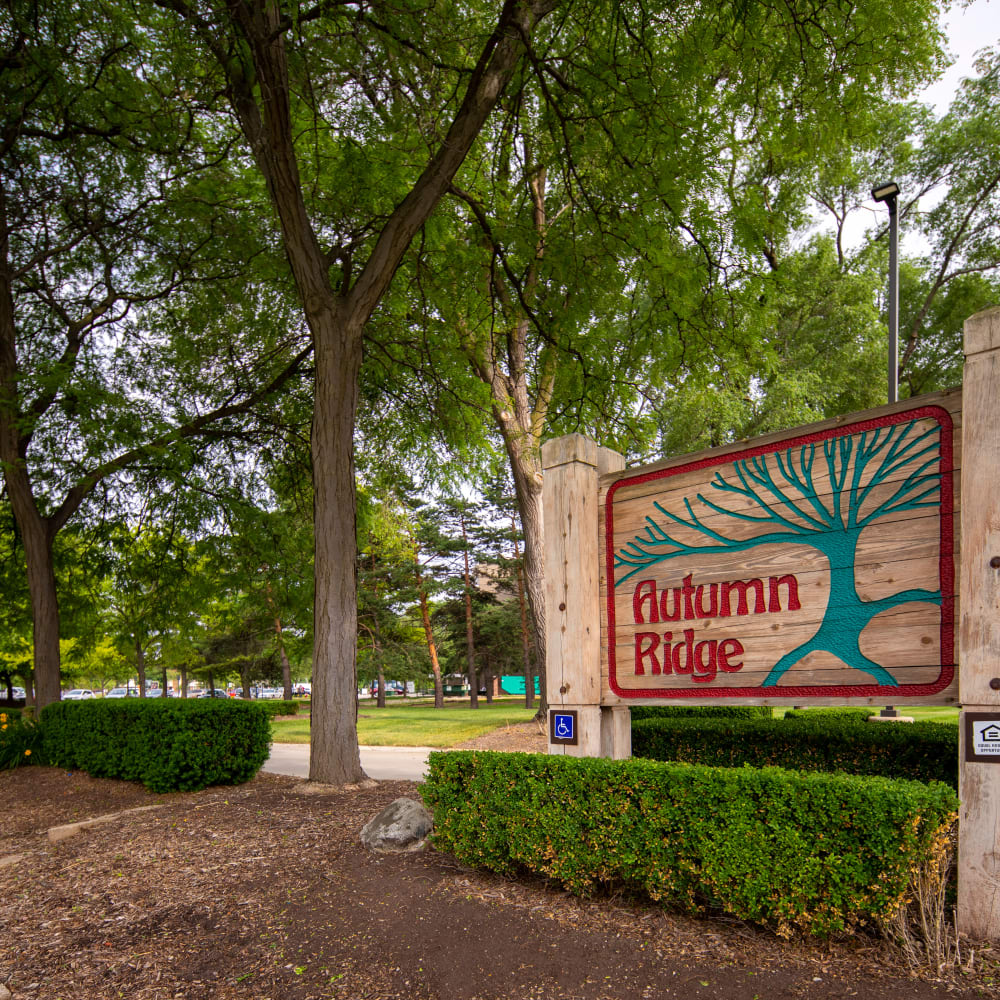 Sign and exterior grounds at Autumn Ridge Village in Sterling Heights, Michigan