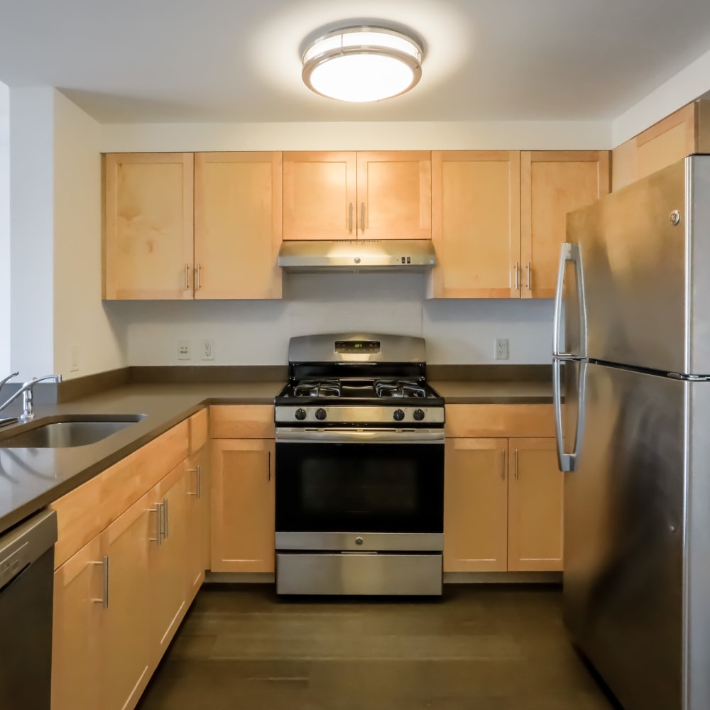 Kitchen with appliances at Metro Green Terrace in Stamford, Connecticut
