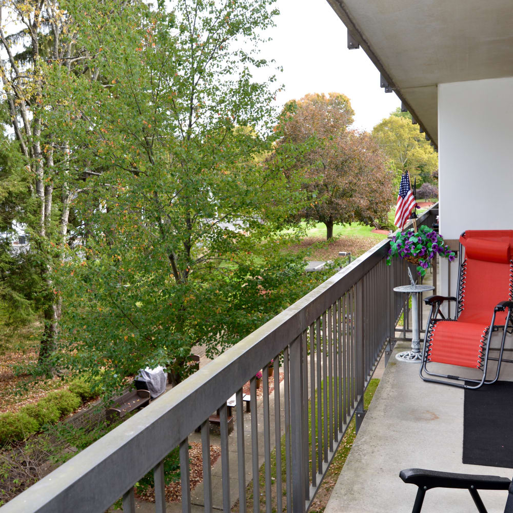 Porch with a chair at Tower 43 in Kent, Ohio