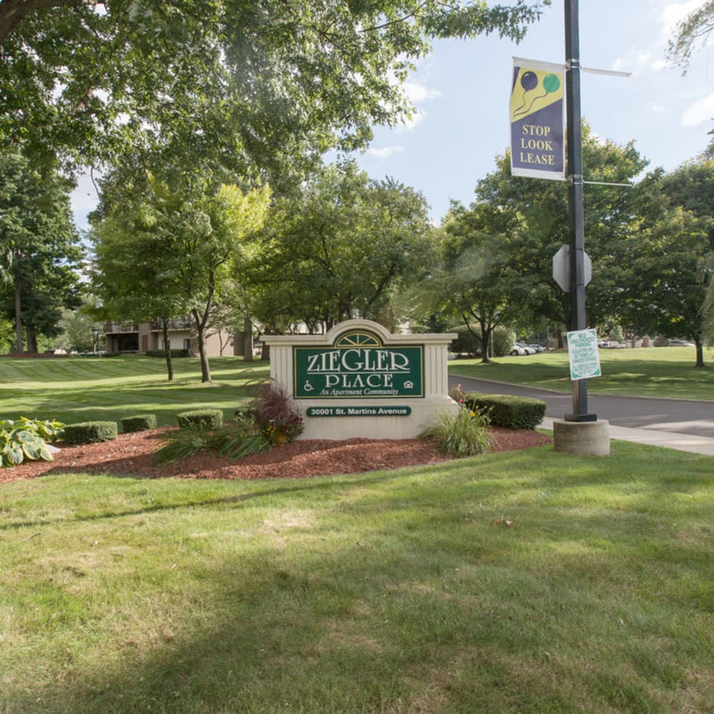 Entrance sign at Ziegler Place in Livonia, Michigan