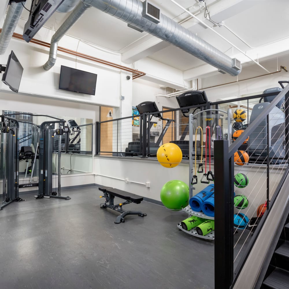 Fitness center at Grand Lowry Lofts in Denver, Colorado