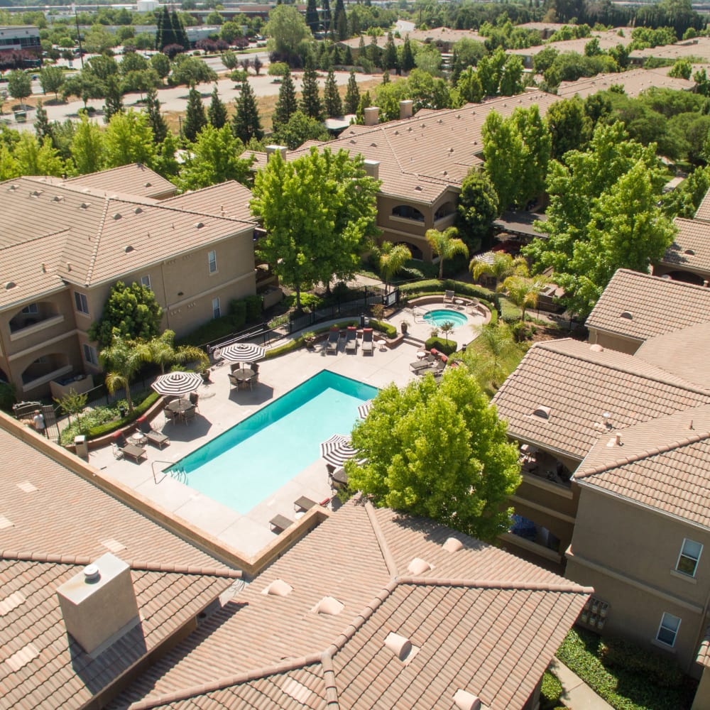 Pool in the middle of the community at Vineyard Gate Apartments in Roseville, California