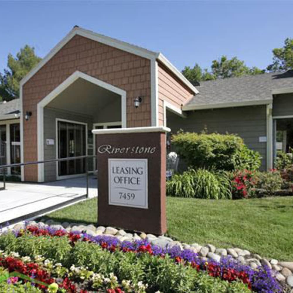 Leasing office entrance at Riverstone Apartments in Sacramento, California