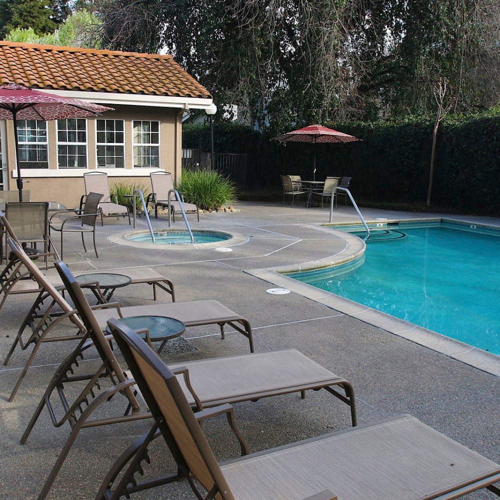 Lounge chairs by the pool at Greenback Ridge in Citrus Heights, California