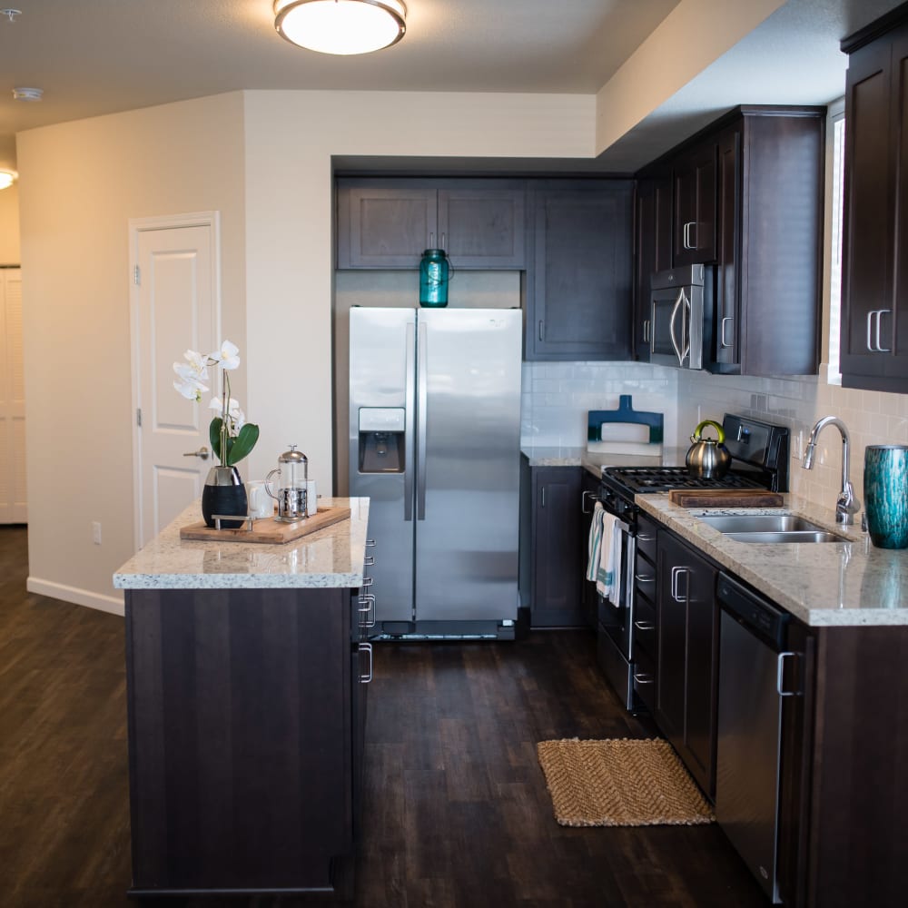 Kitchen with wood flooring at Aspire in Tracy, California