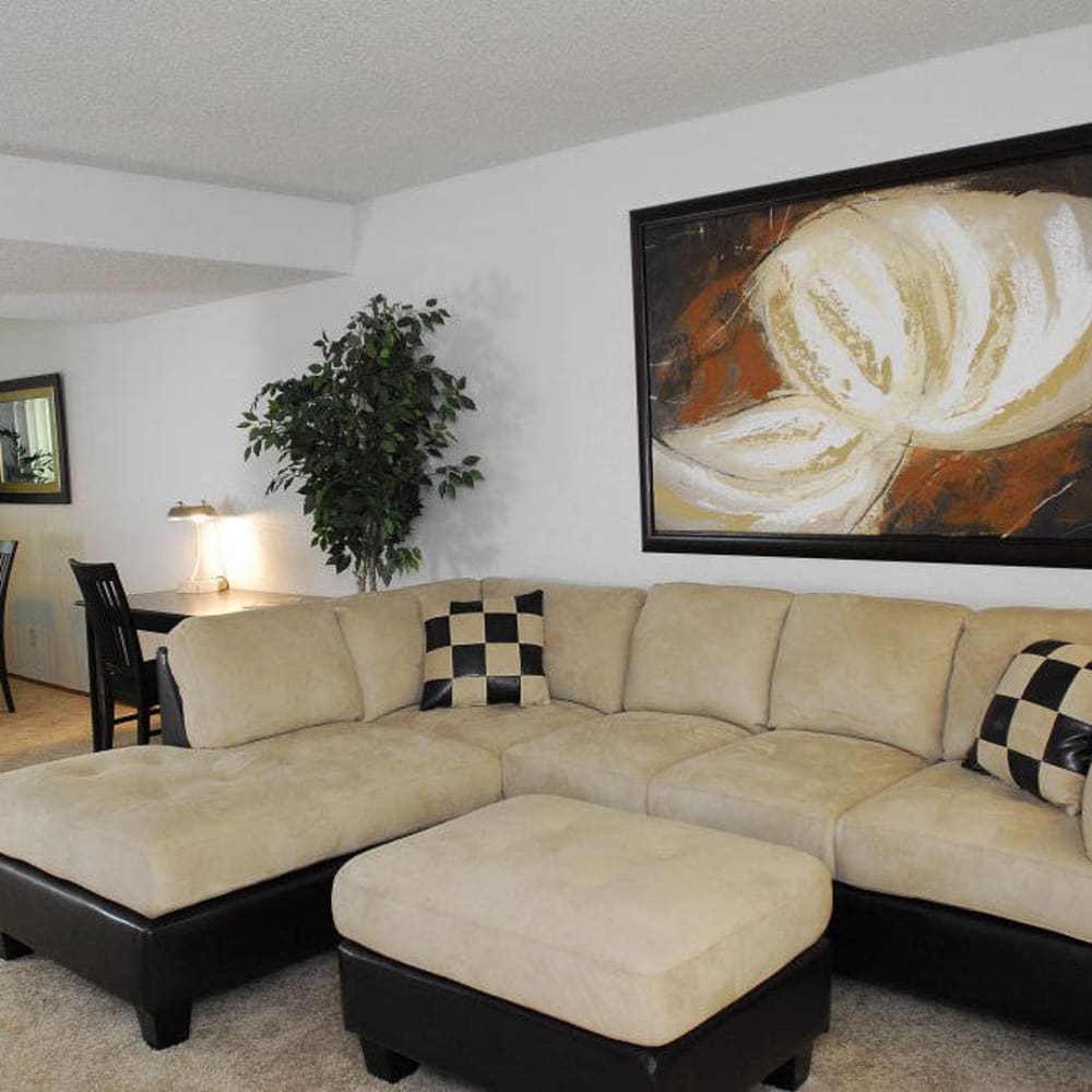 Comfortable couch in a living room at Pepperwood in Davis, California