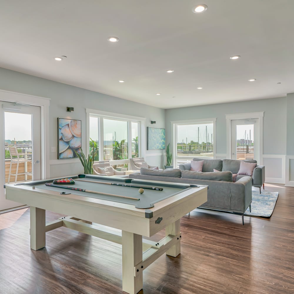 Billiard Table by the living room at The Docks, New London, Connecticut