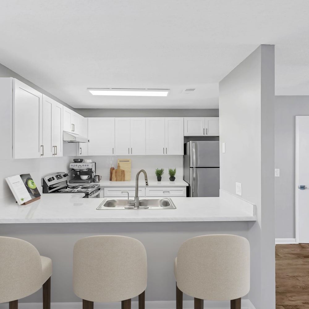 A render of a model kitchen at The Dorian in Fort Walton Beach, Florida
