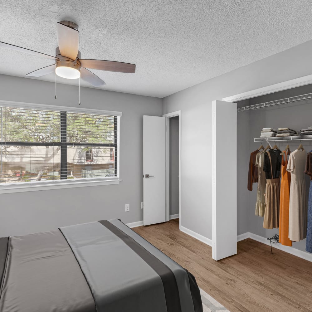 A render of a bedroom and closet at The Dorian in Fort Walton Beach, Florida