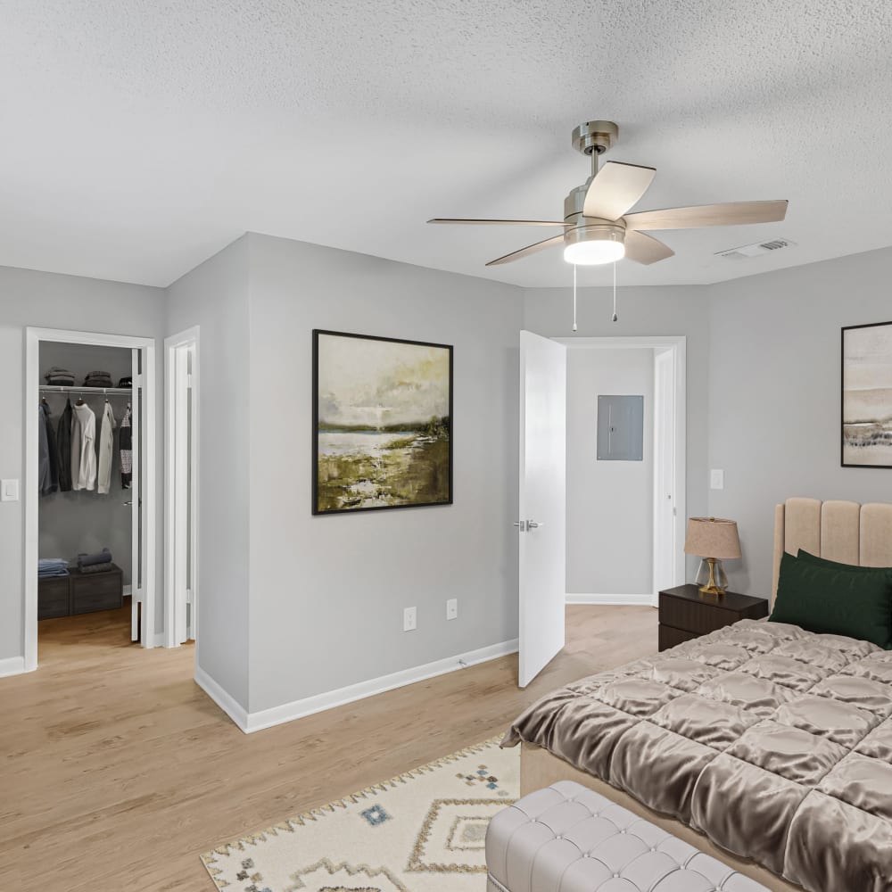 A render of a cozy bedroom at The Dorian in Fort Walton Beach, Florida