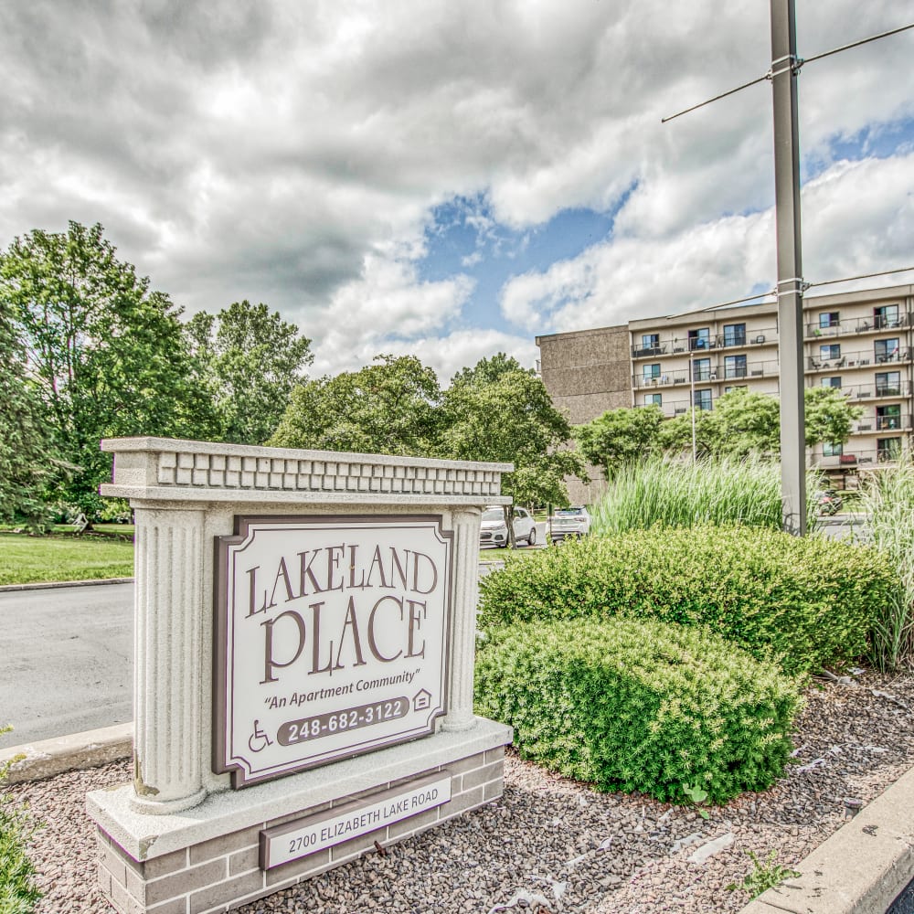 Exterior sign for Lakeland Place in Waterford, Michigan